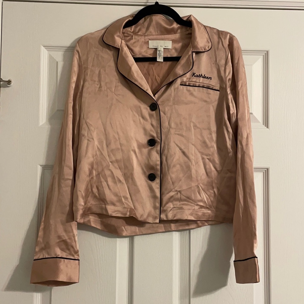 Fleur du Mal Blush Pimk Silk Pajama Shirt - Small